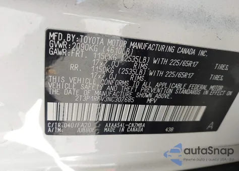 2022 Toyota Rav4 Xle z USA, uszkodzony, nr VIN 2T3P1RFV3NC307685